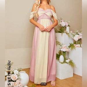 SHEIN // Two Tone Off Shoulder Twist Front Bridesmaid Dress